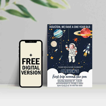 Houston We Have a One Year Old Astronaut Birthday Invitation Card Customization