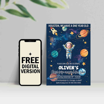 Galaxy Adventure Personalized Astronaut Birthday Invitation Card Customization