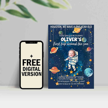 Astronaut Galaxy Adventure Personalized Birthday Invitation Card Customization