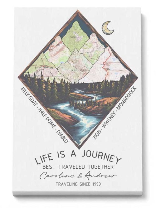 Wildtify Hiking Customized Mountains River In Forest Map Wall Art