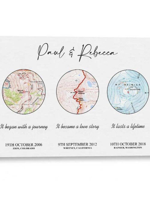 Wildtify Personalized Map Canvas Wall Art Custom Hiking Gift for Couples