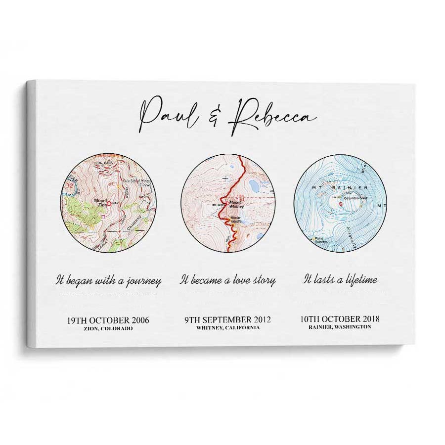 Wildtify Personalized Map Canvas Wall Art Custom Hiking Gift for Couples