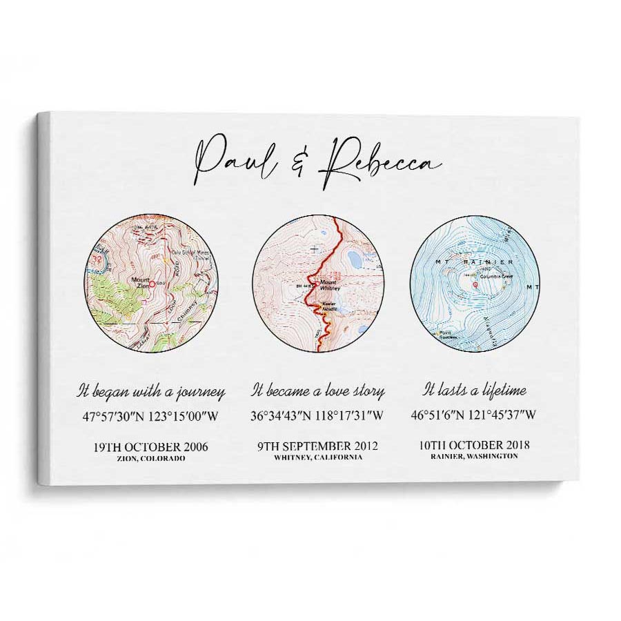 Wildtify Personalized Map Canvas Wall Art Custom Hiking Gift for Couples