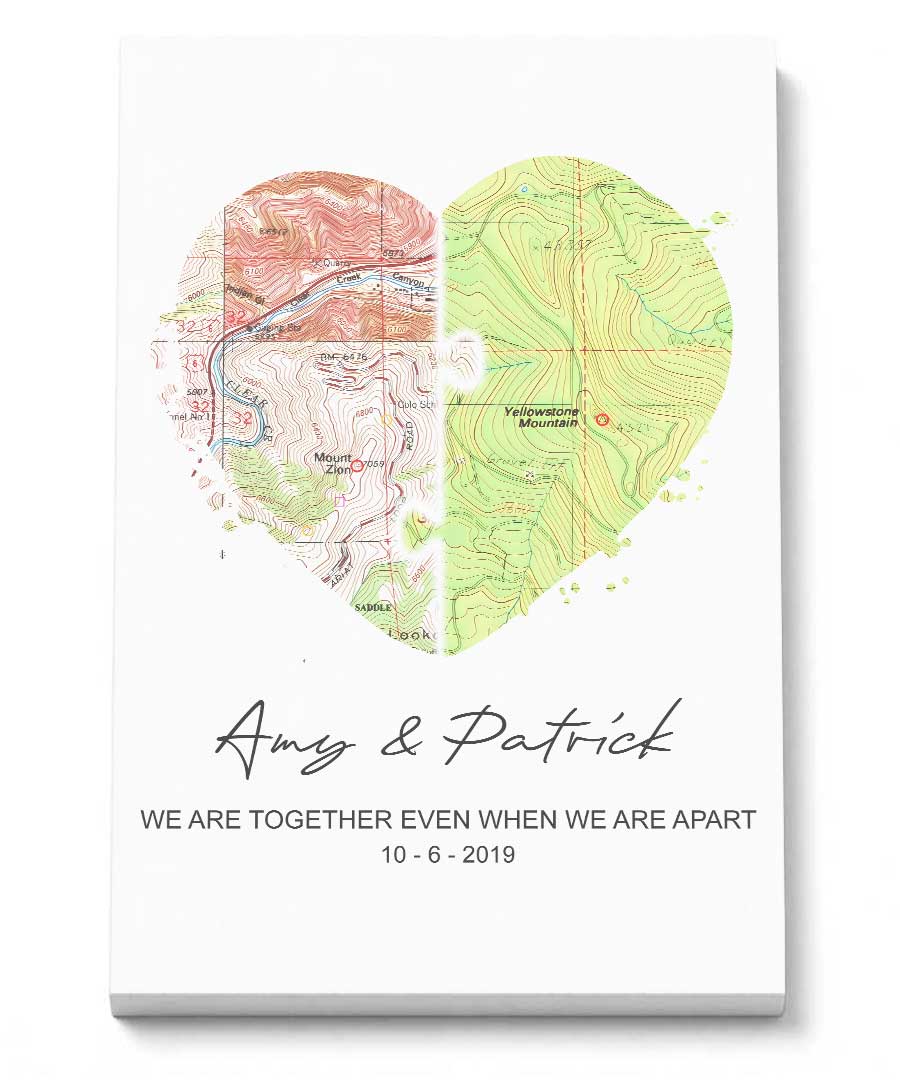 Wildtify Personalized Couple Heart Map Wall Art Customized