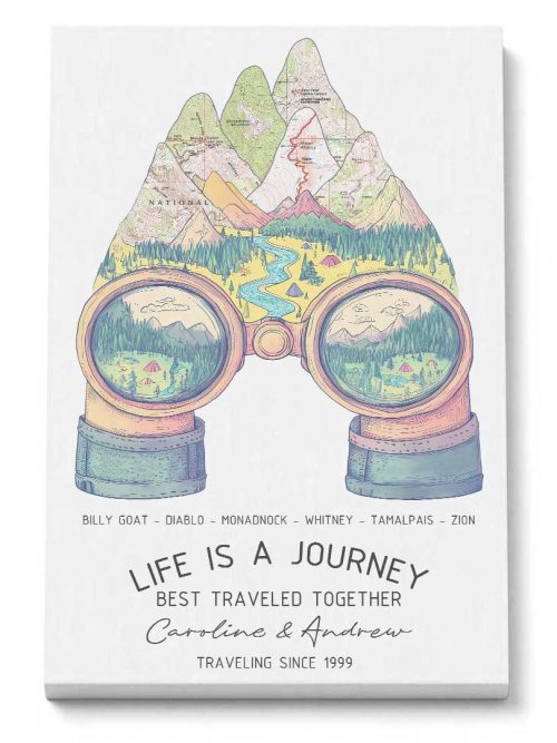 Wildtify Personalized Hiking Mountains Binoculars Map Wall Art Customized