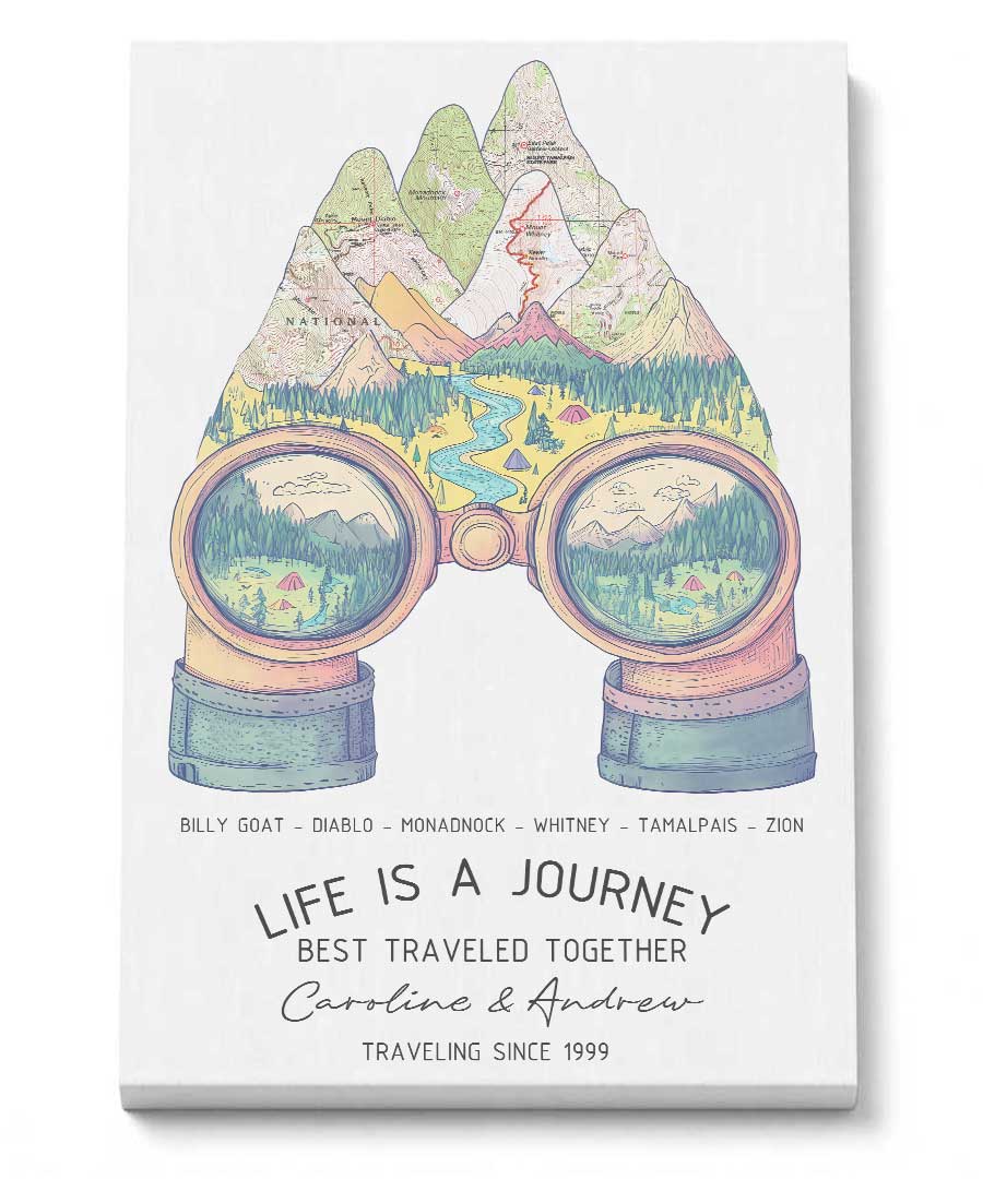Wildtify Personalized Hiking Mountains Binoculars Map Wall Art Customized