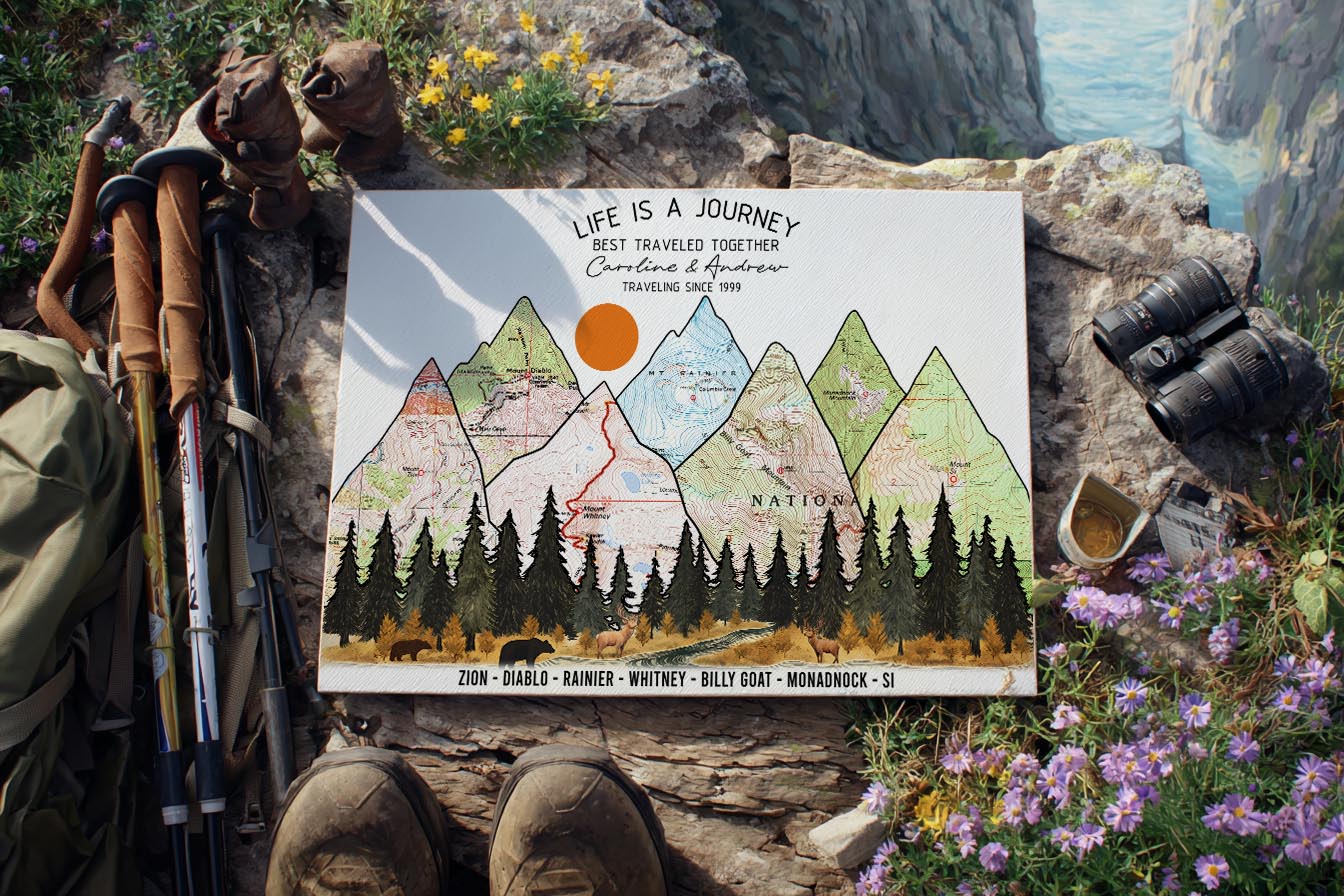 Wildtify Personalized Hiking Map Wall Art Adventure Custom Travel Map