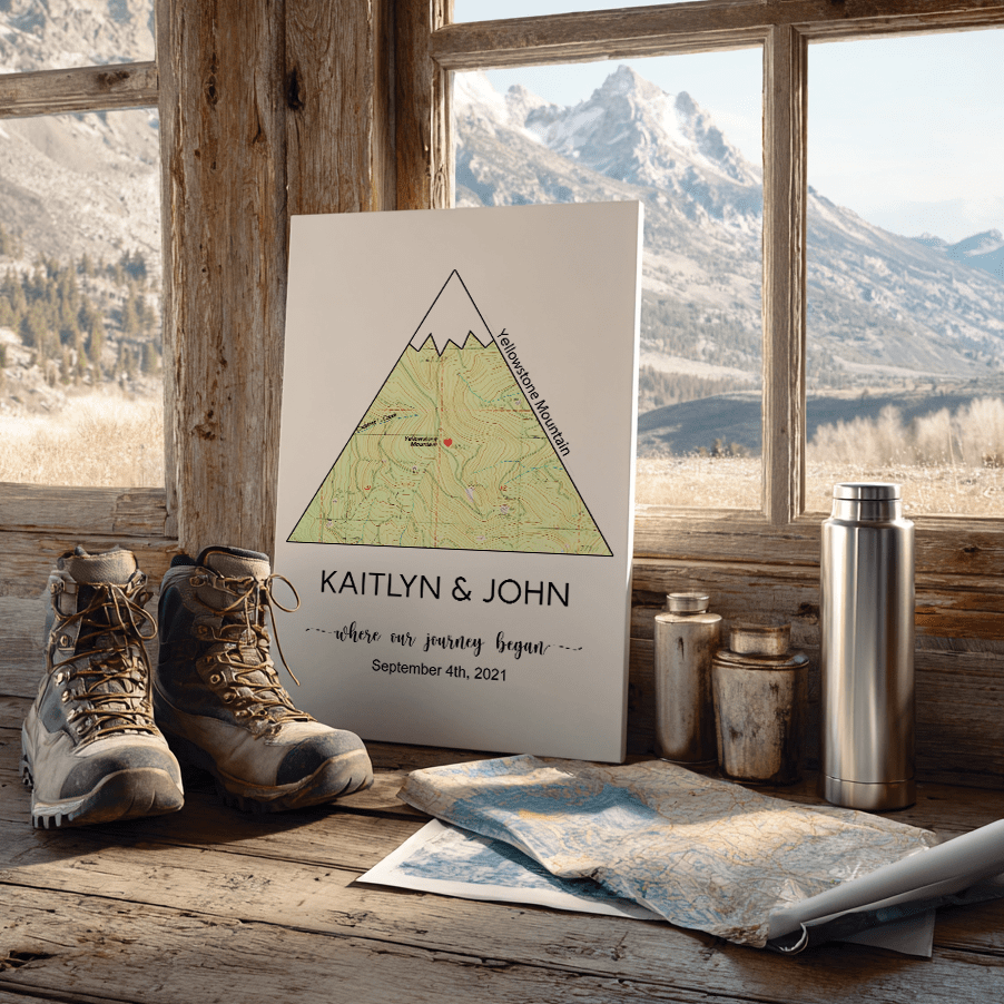 Wildtify Personalized Mountain Map Wall Art Couple Hiker