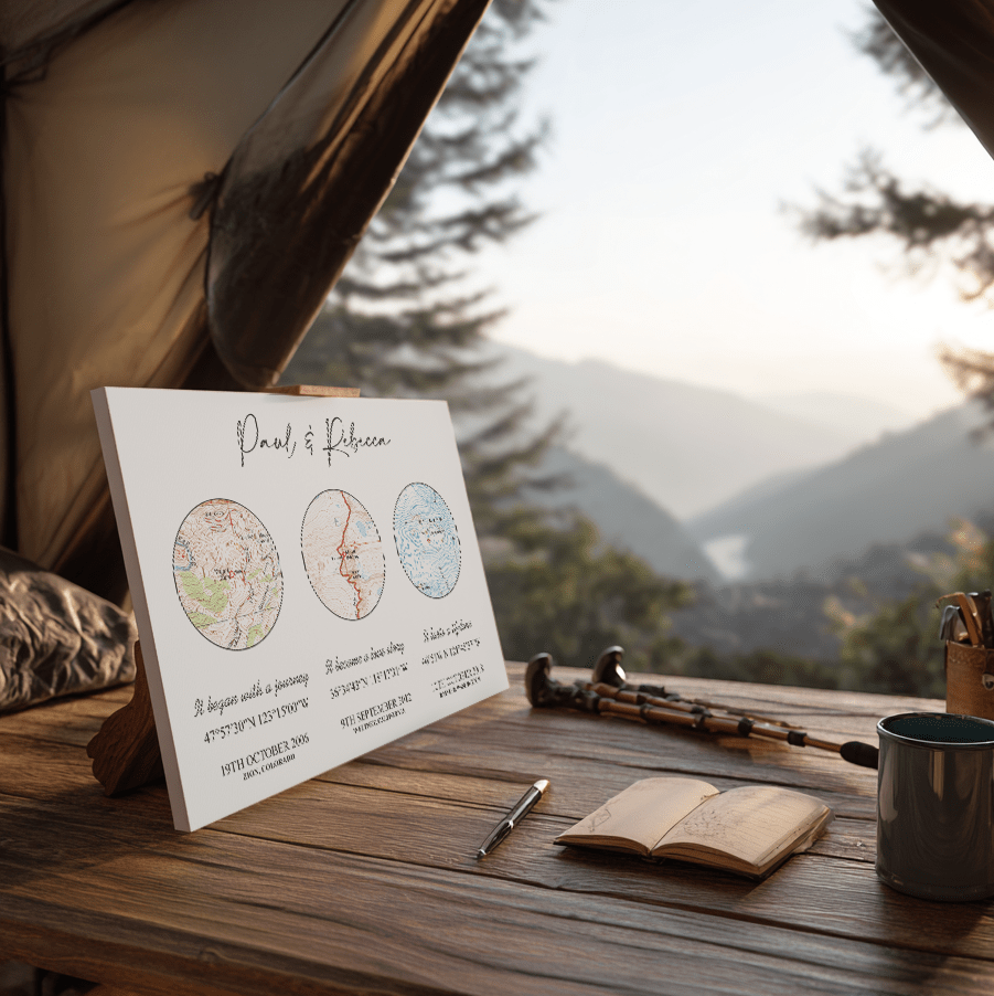 Wildtify Personalized Map Canvas Wall Art Custom Hiking Gift for Couples