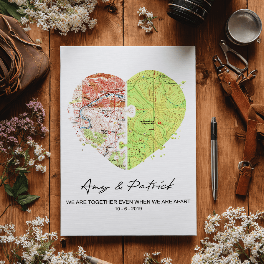 Wildtify Personalized Couple Heart Map Wall Art Customized