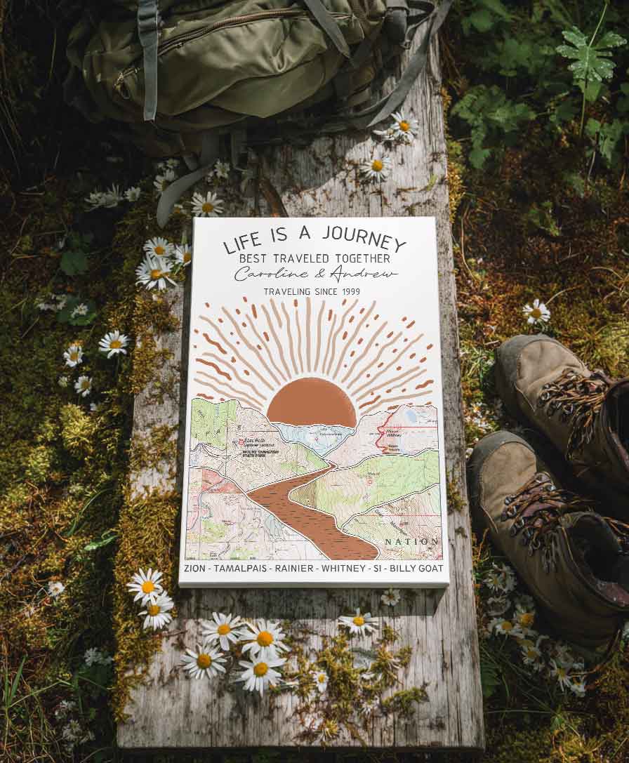 Wildtify Personalized Hiking Map Wall Art Custom Travel Adventure Gift