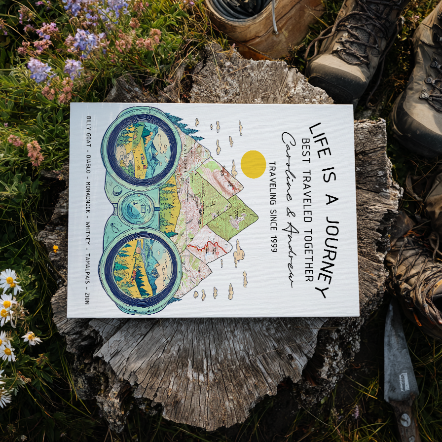 Wildtify Personalized Hiking Life Is Journey Binoculars Map Wall Art Customized