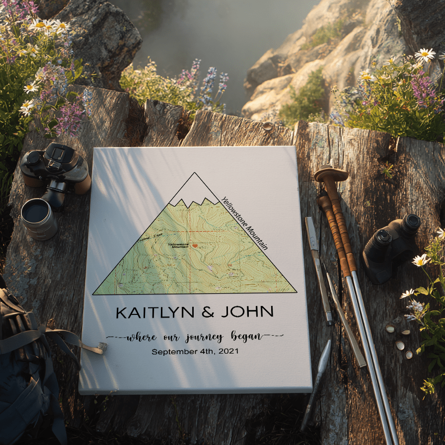 Wildtify Personalized Mountain Map Wall Art Couple Hiker