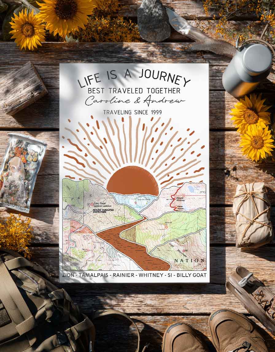 Wildtify Personalized Hiking Map Wall Art Custom Travel Adventure Gift