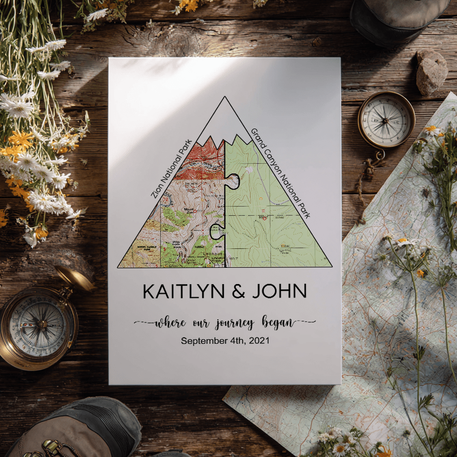 Wildtify Personalized Mountain Map Wall Art Hiking Hiker Customized