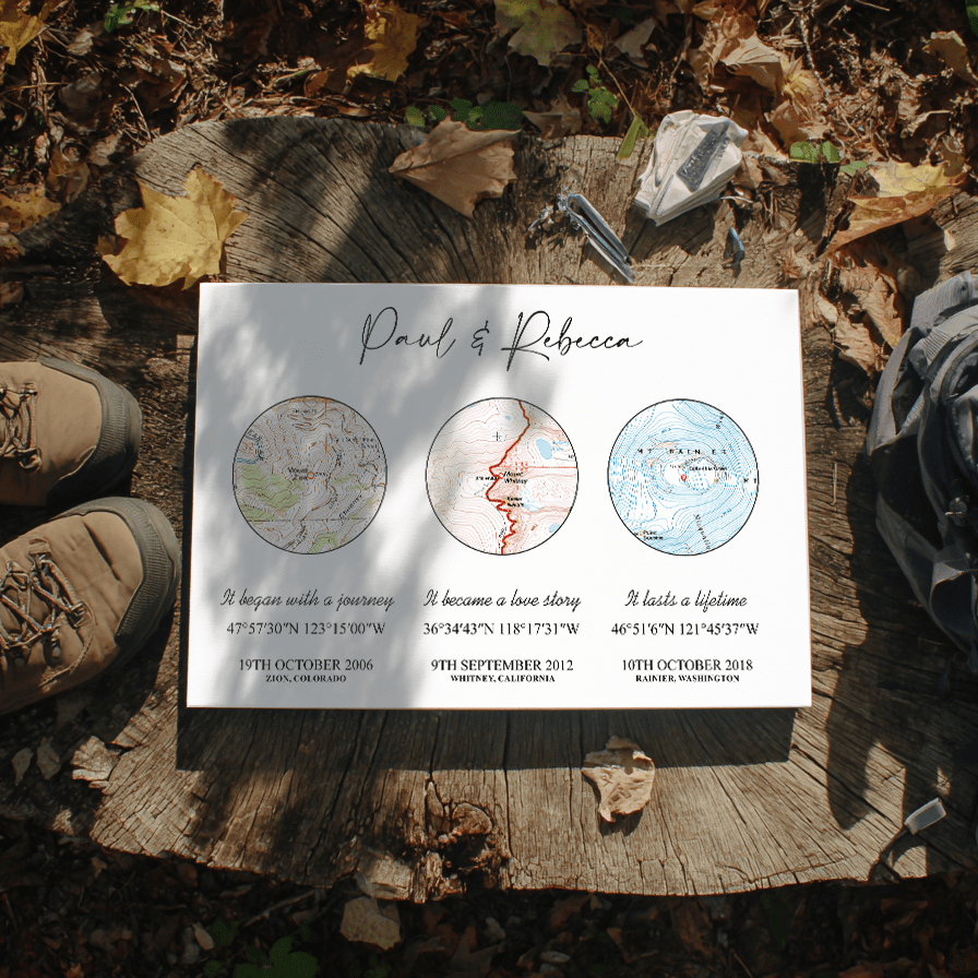 Wildtify Personalized Map Canvas Wall Art Custom Hiking Gift for Couples