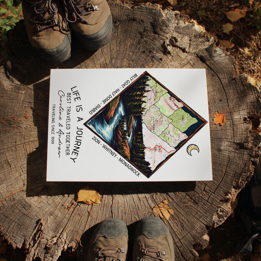 Wildtify Hiking Customized Mountains River In Forest Map Wall Art