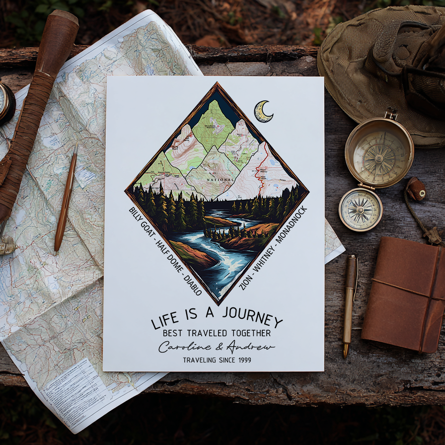 Wildtify Hiking Customized Mountains River In Forest Map Wall Art