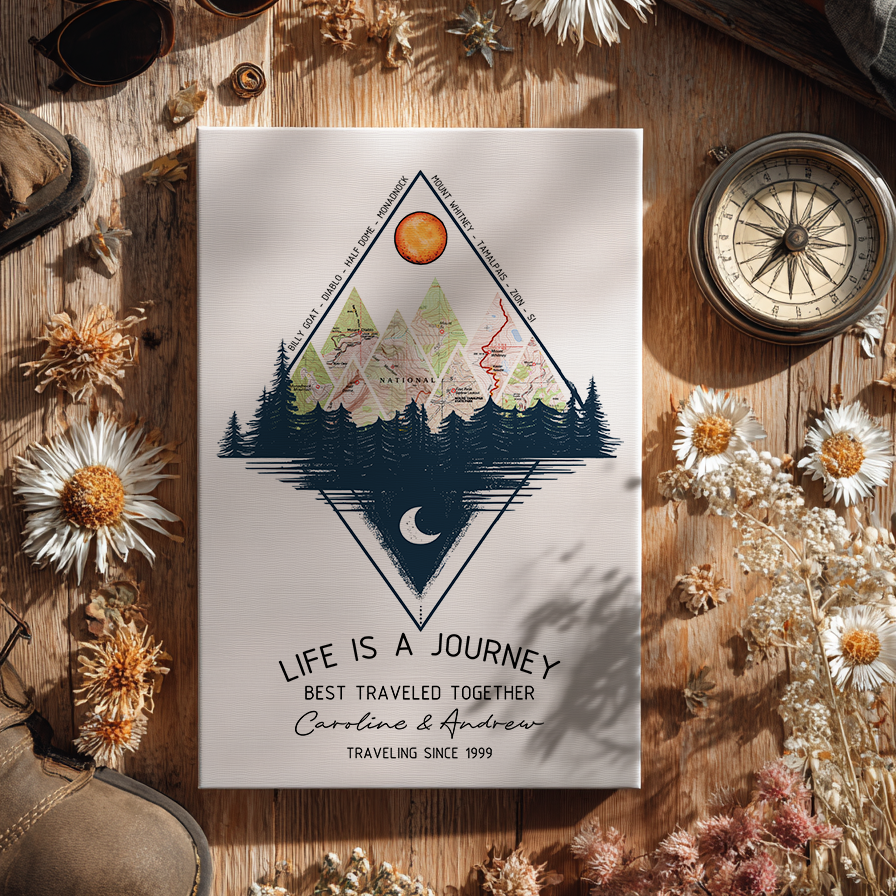 Wildtify Hiking Customized Life Is A Journey Mountains Map Wall Art