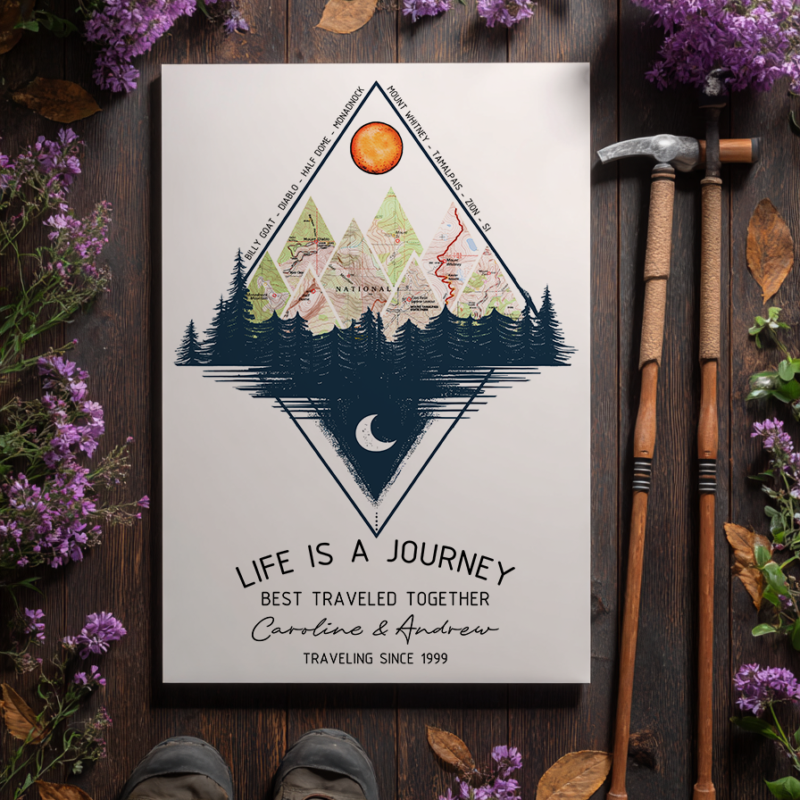 Wildtify Hiking Customized Life Is A Journey Mountains Map Wall Art