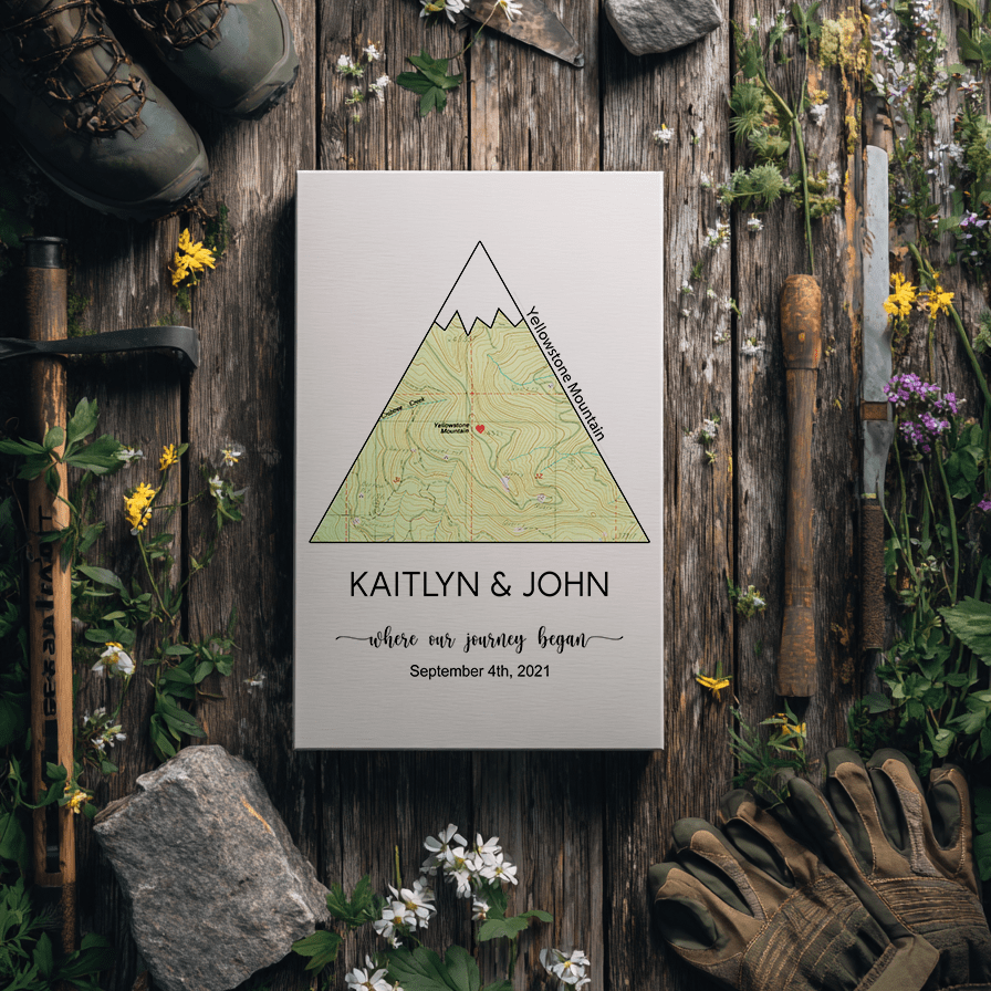 Wildtify Personalized Mountain Map Wall Art Couple Hiker