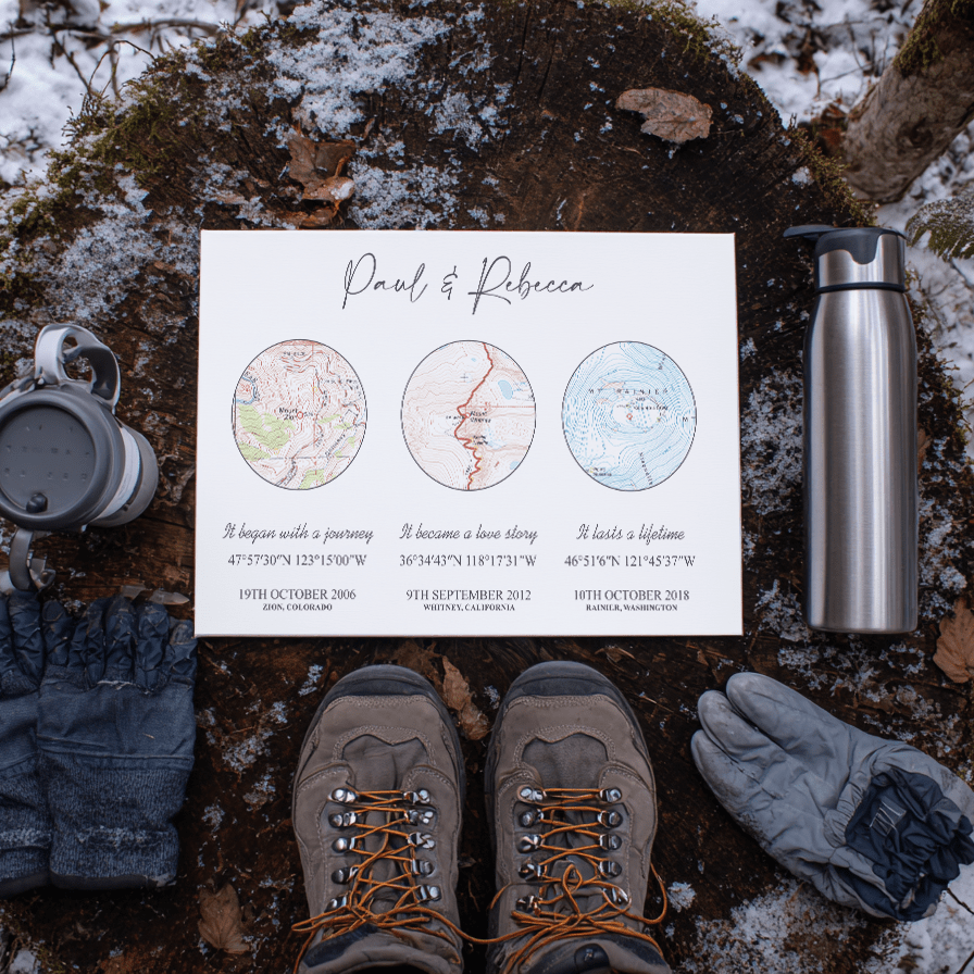 Wildtify Personalized Map Canvas Wall Art Custom Hiking Gift for Couples