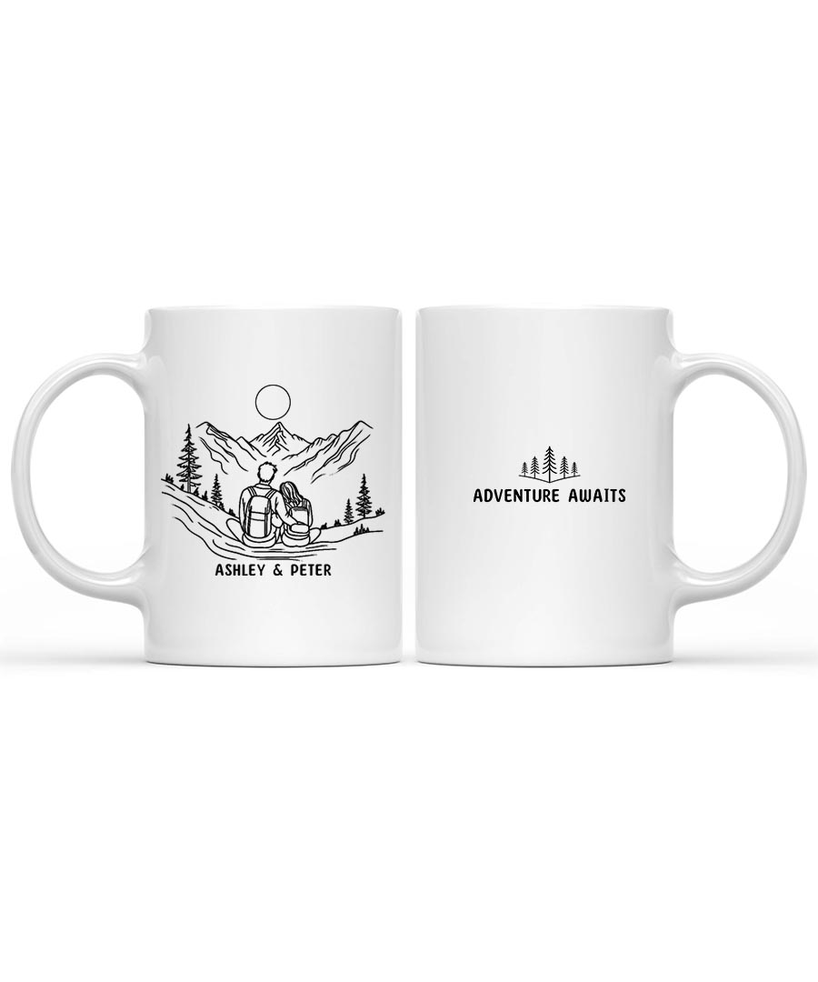 Wildtify Hiking Couple Sitting On Mountain Adventure Awaits Customized Mug
