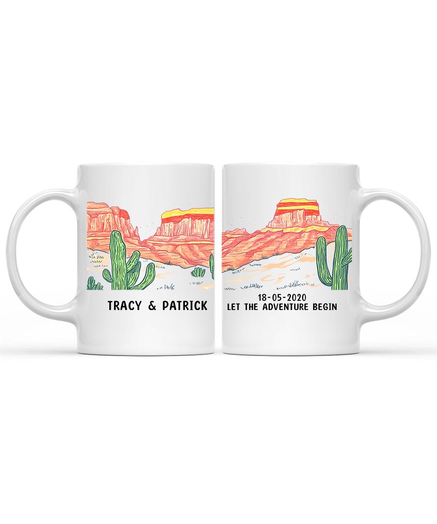 Wildtify Personalized Cactus Desert Adventure Couple Hiking Mug