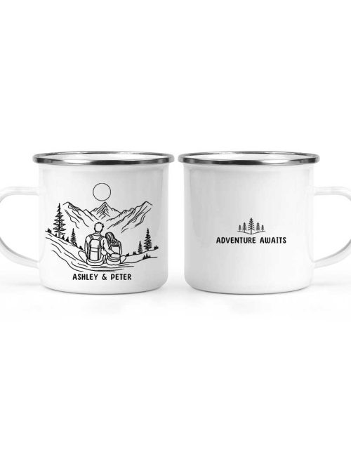 Wildtify Hiking Couple Sitting On Mountain Adventure Awaits Customized Mug