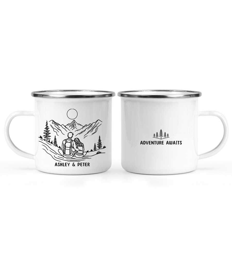 Wildtify Hiking Couple Sitting On Mountain Adventure Awaits Customized Mug