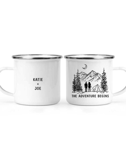 Wildtify Hiking Couple On Mountain The Adventure Begins Customized Mug