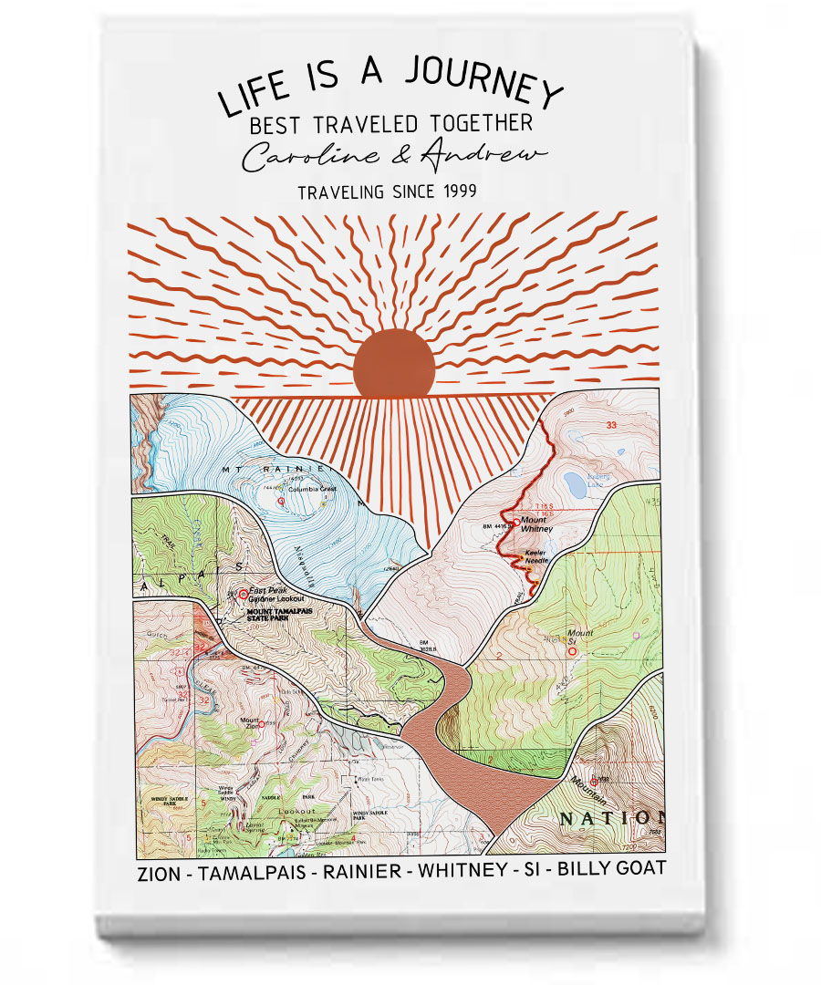 Wildtify Personalized Hiking Map Sunshine Wall Art Custom Travel Adventure
