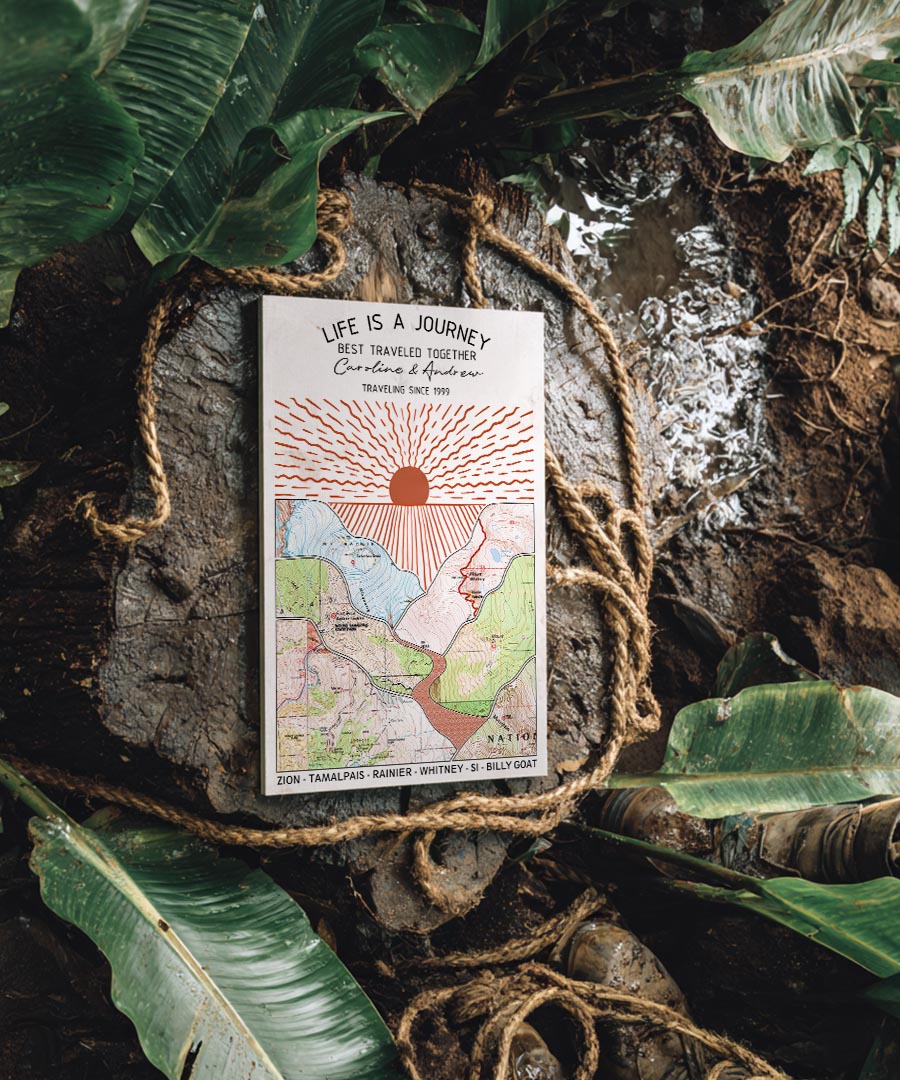 Wildtify Personalized Hiking Map Sunshine Wall Art Custom Travel Adventure