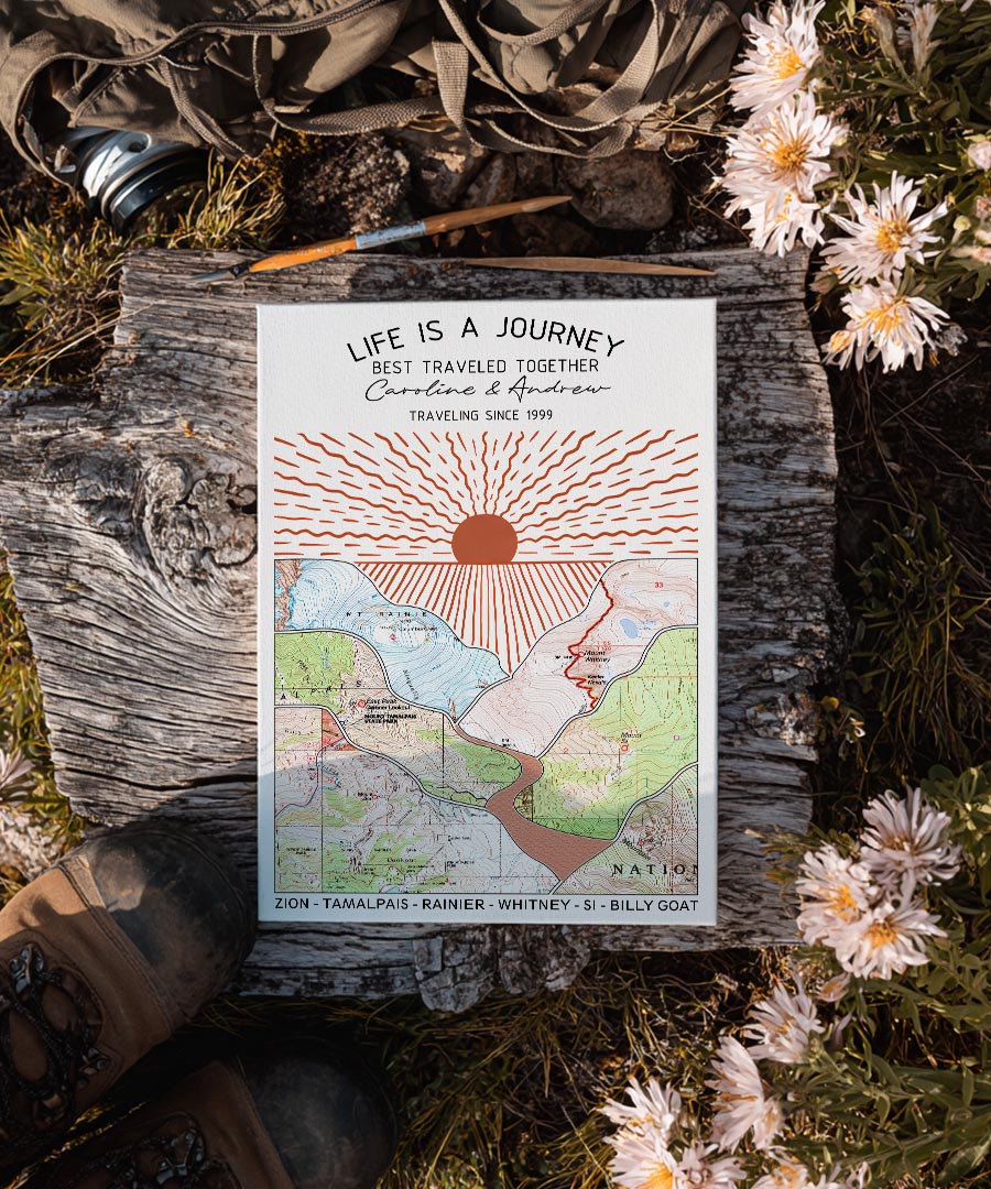 Wildtify Personalized Hiking Map Sunshine Wall Art Custom Travel Adventure