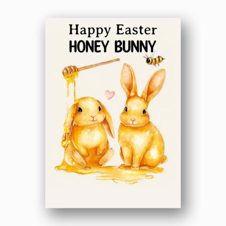 Adorable Honey Theme Bunny Card Cute Golden Holiday Editable Botanical Gift Card