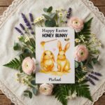 Adorable Honey Theme Bunny Card Cute Golden Holiday Editable Botanical Gift Card