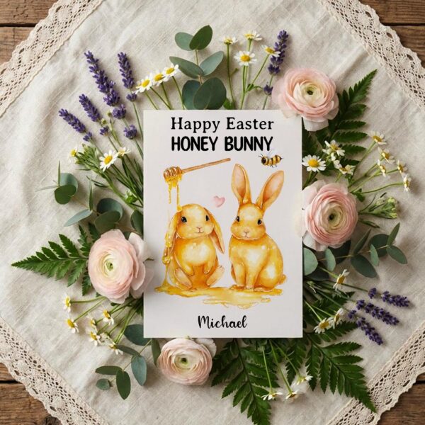 Adorable Honey Theme Bunny Card Cute Golden Holiday Editable Botanical Gift Card