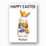 Adorable Scarfed Bunny Tiny Chick Card Playful Spring Holiday Gift Editable High Quality Stationery