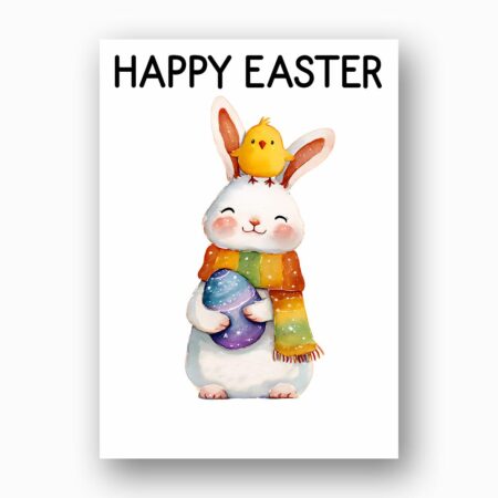 Adorable Scarfed Bunny Tiny Chick Card Playful Spring Holiday Gift Editable High Quality Stationery