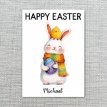 Adorable Scarfed Bunny Tiny Chick Card Playful Spring Holiday Gift Editable High Quality Stationery