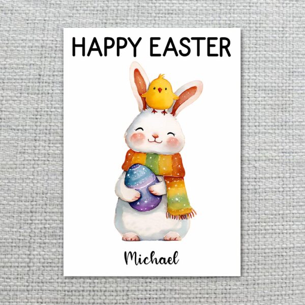 Adorable Scarfed Bunny Tiny Chick Card Playful Spring Holiday Gift Editable High Quality Stationery