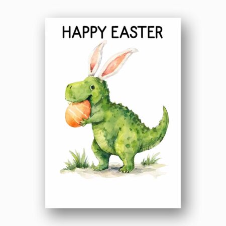 Adorable T Rex Holding Egg Card Creative Monster Easter Last Minute Digital Greeting