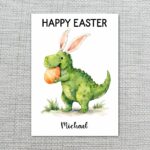 Adorable T Rex Holding Egg Card Creative Monster Easter Last Minute Digital Greeting
