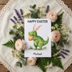 Adorable T Rex Holding Egg Card Creative Monster Easter Last Minute Digital Greeting