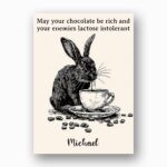 Aesthetic Bunny with Coffee Mug Funny Morning Easter Customizable Watercolor Greeting
