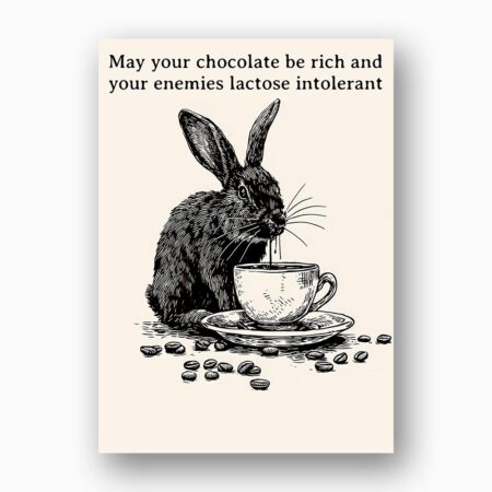 Aesthetic Bunny with Coffee Mug Funny Morning Easter Customizable Watercolor Greeting