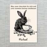 Aesthetic Bunny with Coffee Mug Funny Morning Easter Customizable Watercolor Greeting