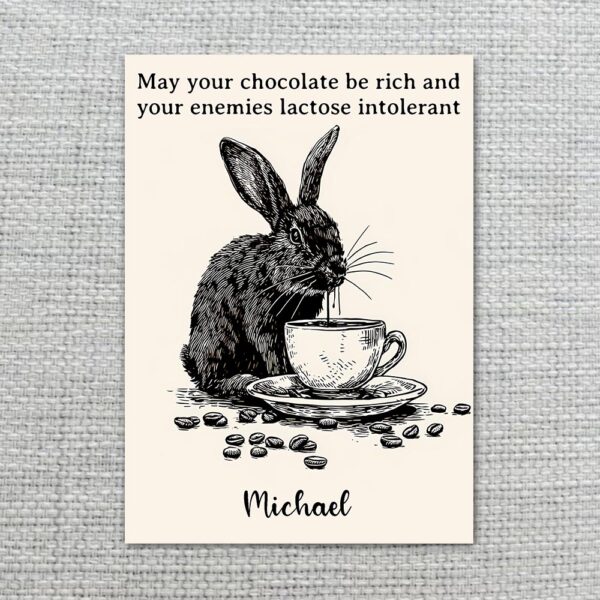 Aesthetic Bunny with Coffee Mug Funny Morning Easter Customizable Watercolor Greeting