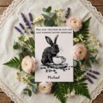 Aesthetic Bunny with Coffee Mug Funny Morning Easter Customizable Watercolor Greeting