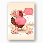 Aint No Hood Like Motherhood Chicken Pink Hoodie Sunglasses Pun Instant Printable Watercolor Card